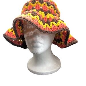 Crochet Bucket Hat | Fall Festival -Brown, Coral, Mustard